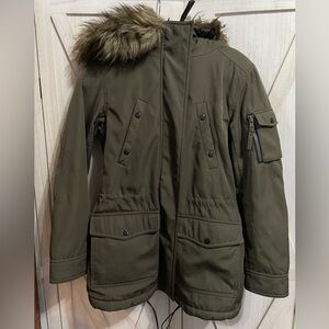 S13 NYC Adirondack Faux‎ Fur Lined Parka Green Hooded Size